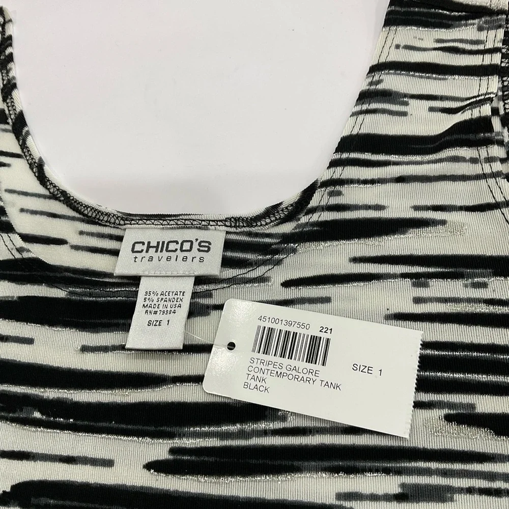 NWT Chico's Travelers Black & White Abstract Stripe Tank Top - Picture 7 of 7